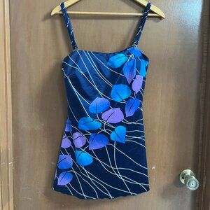 VTG 70s Bathing suit skirted Navy Floral